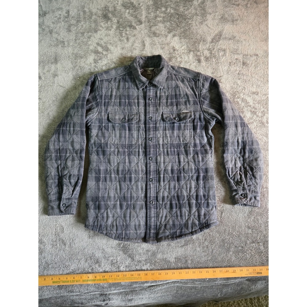 Eddie Bauer Quilted Flannel Shirt Jacket Mens S Grey Good Plaid Insulated Work